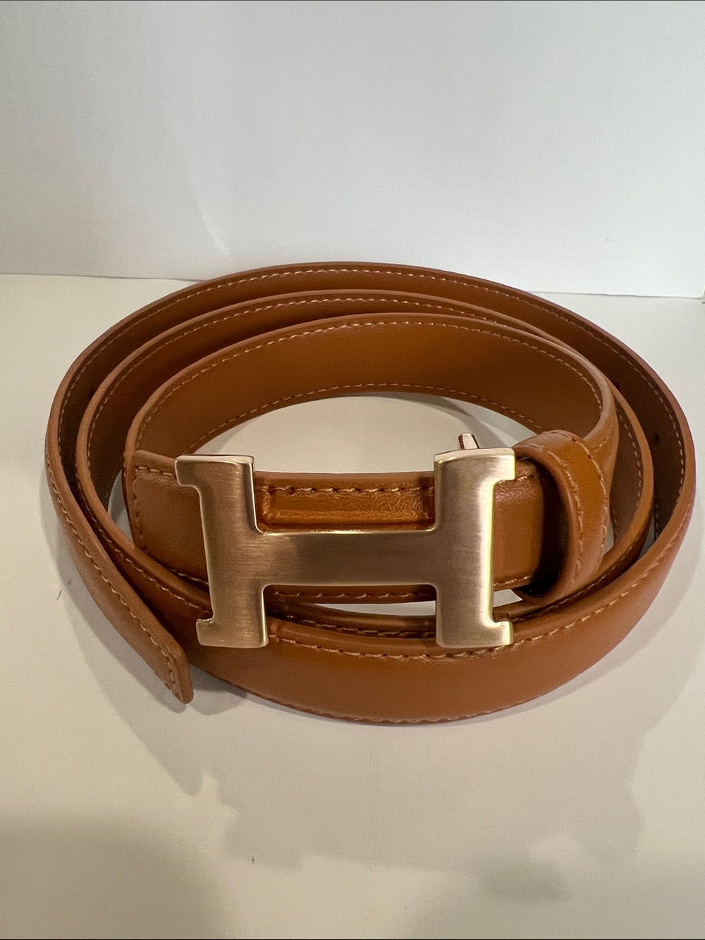 Hermes Brown Leather Belt with Brushed Gold H Buckle